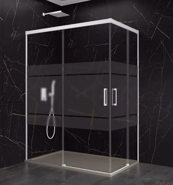 Box doccia angolare BASIC apertura al vertice 75x70 cm (70-75/65-70) bianco opaco vetro satinato