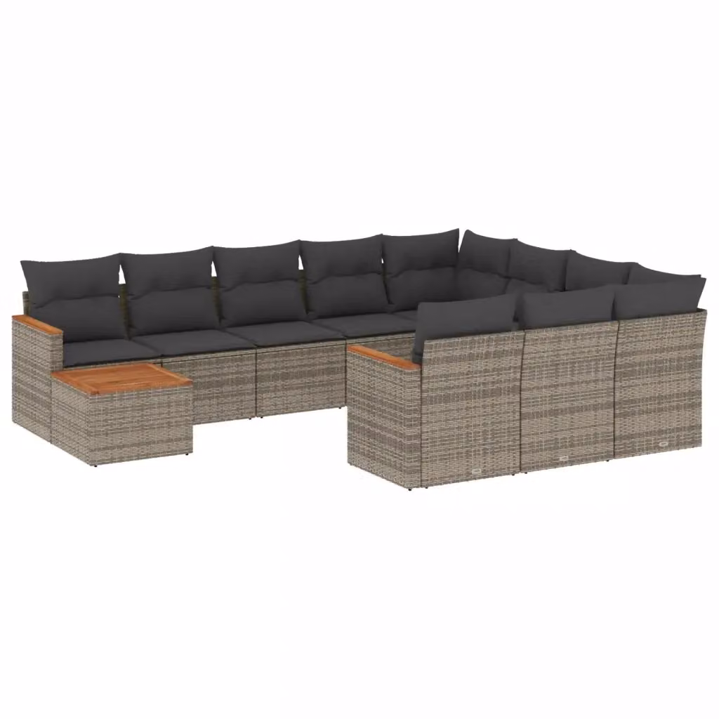 Set di divani da giardino vidaXL 11 pz in polyrattan grigio con cuscini e tavolino da esterno a forma di L – 2
