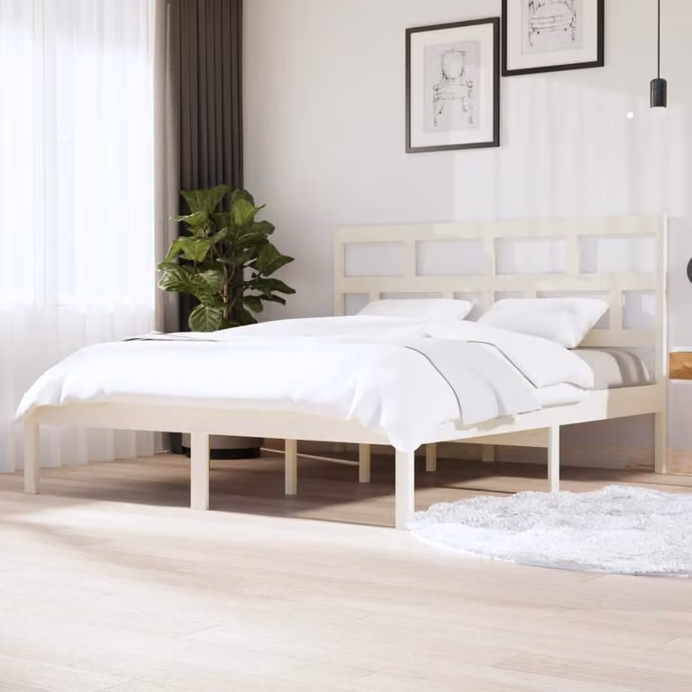 The Living Store Letto in legno massiccio di pino bianco 160x200 cm