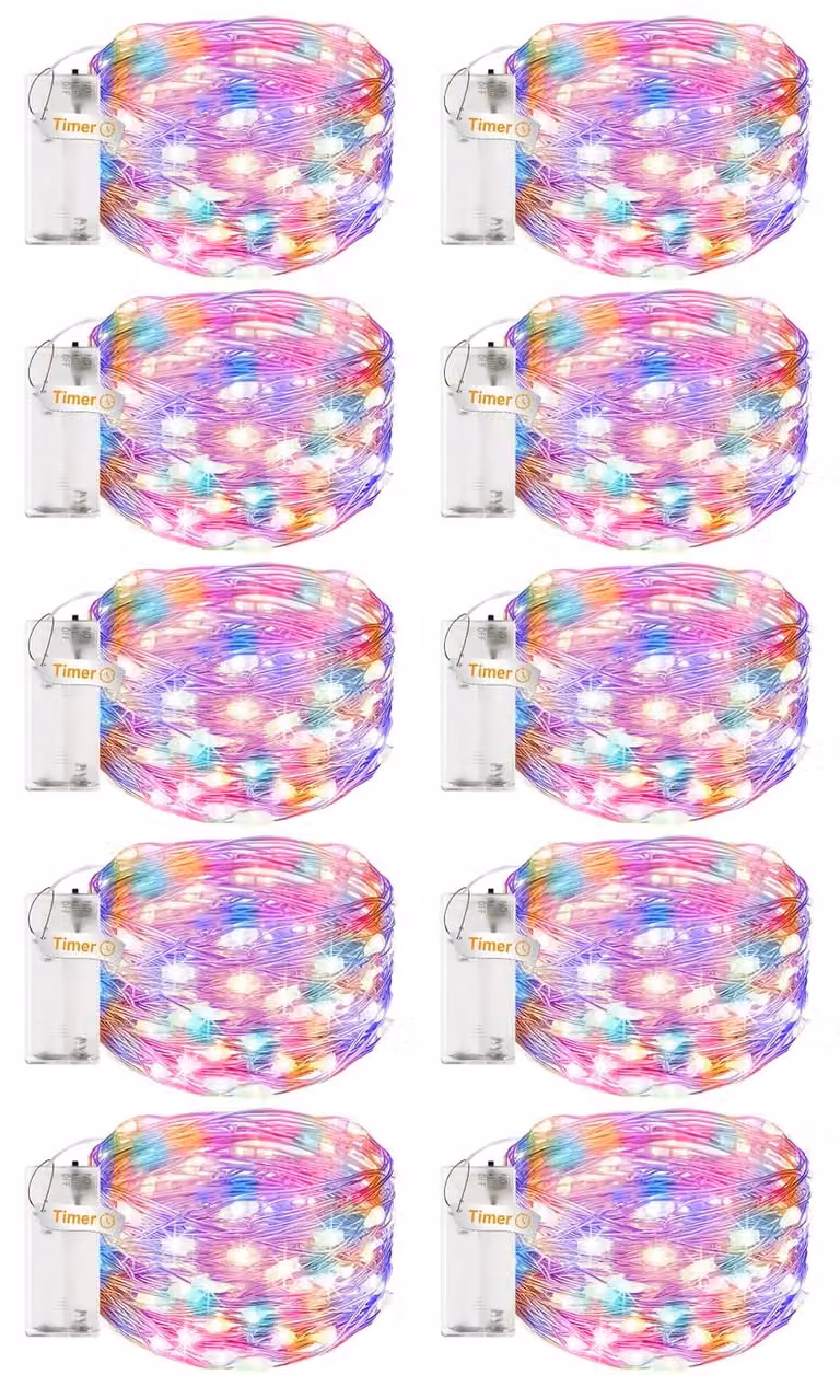 Catena luminosa, set da 10, lunghezza 3 metri, 30 LED, filo di rame, multicolore