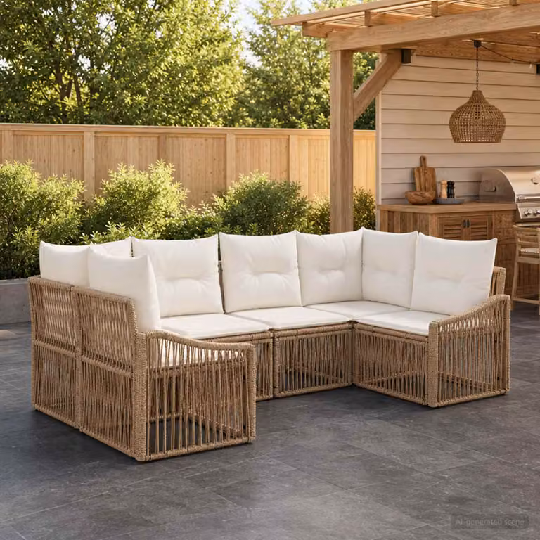 Set Divano da Giardino vidaXL a 6 posti in Polyrattan Beige con Cuscini e Struttura in Metallo