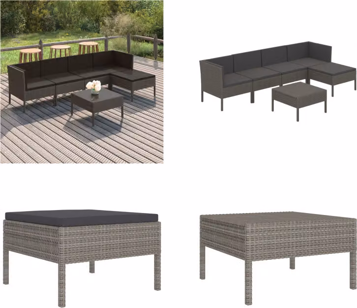 vidaXL set salotto da giardino 6 pezzi con cuscini in poly rattan grigio - Set divano da giardino - Set divano da giardino - Set divano da giardino - Set divano da giardino