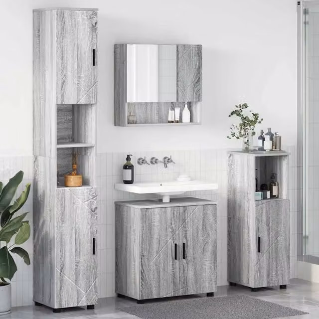 Set di mobili per il bagno 4 pz Grigio Sonoma 61 x 35 x 64 cm 3392969