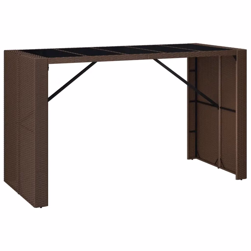 Tavolo da bar moderno vidaXL in polyrattan con piano in vetro marrone e nero L: 185 cm, P: 80 cm, H: 110 cm – 2