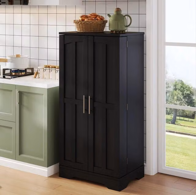 Mobile dispensa alto in MDF nero opaco con luce LED a sensore e ripiani interni L: 40 cm, P: 40 cm, H: 120 cm