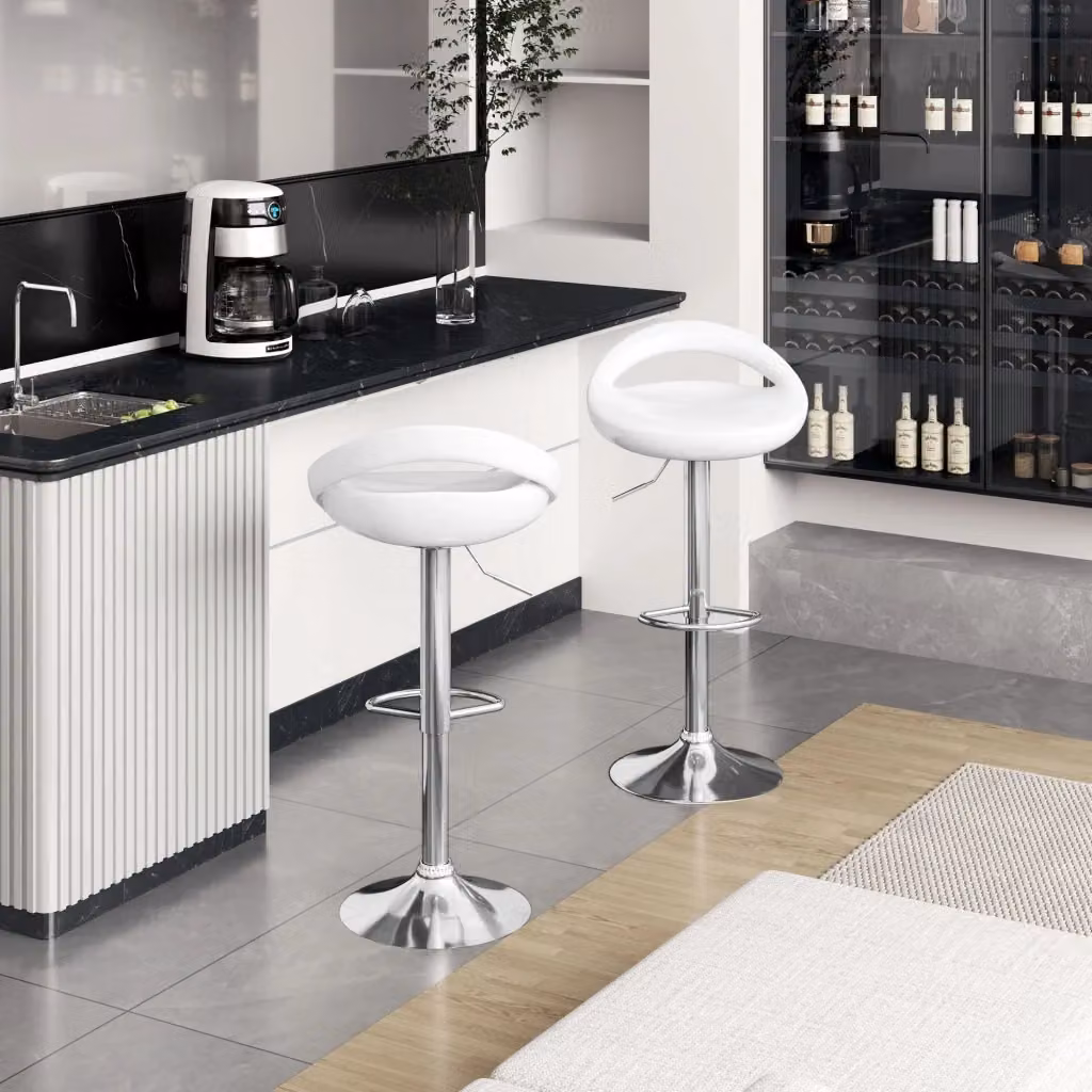 Set di 2 sgabelli da bar GIORDANOSHOP moderni con seduta in ecopelle bianca e struttura in metallo laccato, altezza regolabile – 2