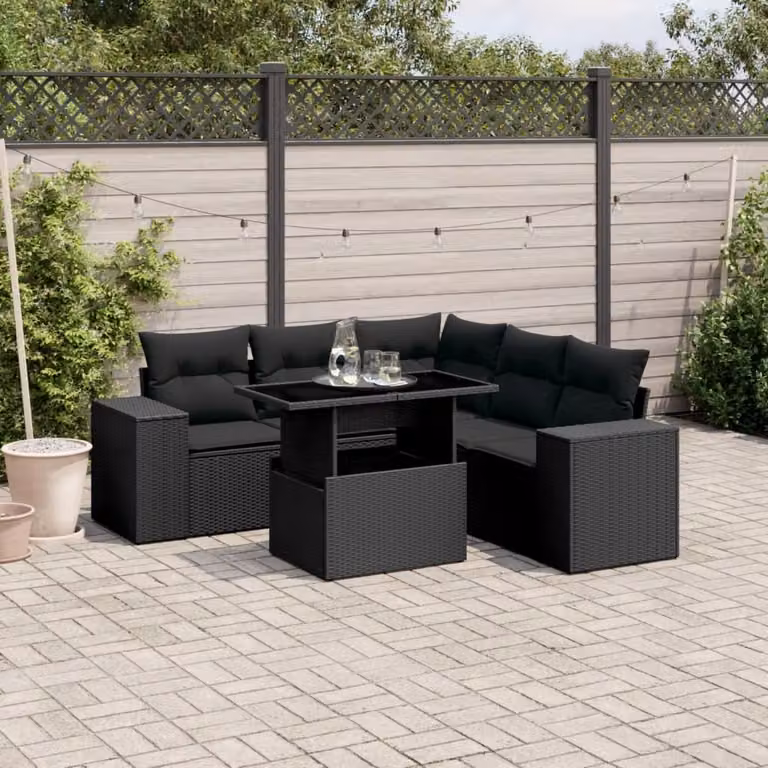 Maison Exclusive - Set Divano da Giardino 6 pz con Cuscini Nero in Polyrattan