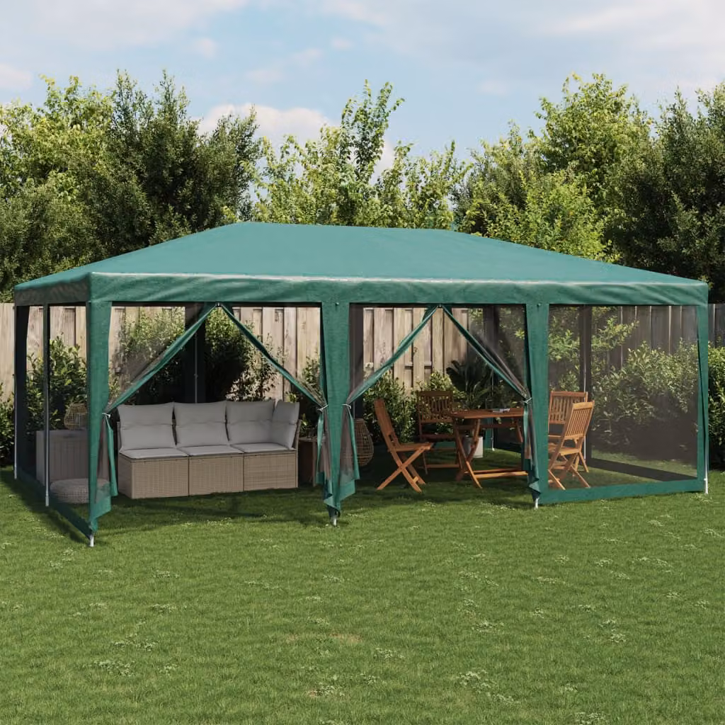 vidaXL Tenda per Feste Verde con 10 Pareti Laterali in Rete L: 6 m, P: 4 m, H: 2,8 m