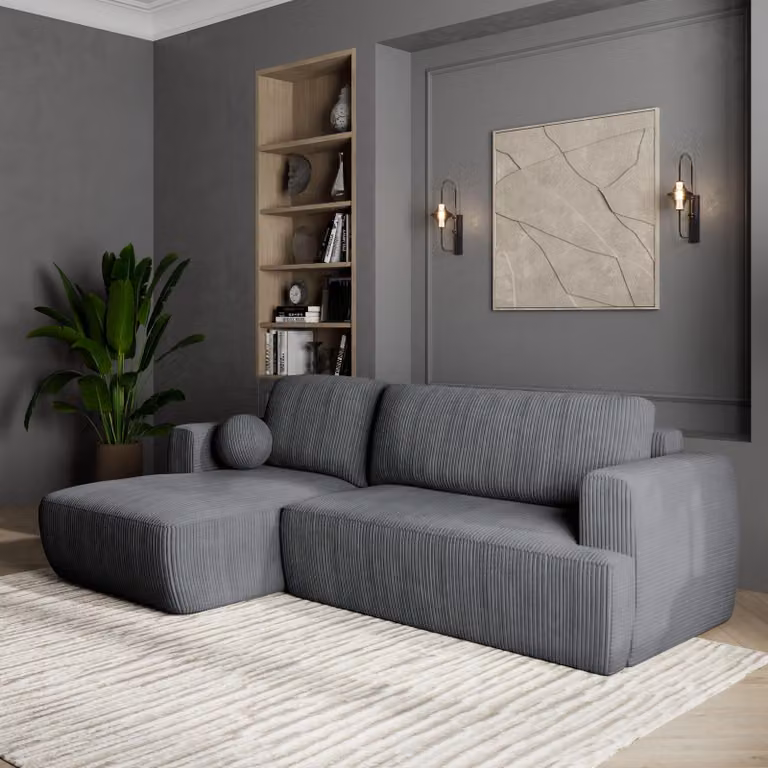 Divano angolare Masseno SENTI P L-S con funzione letto a L, divano con box letto, divano da salotto, divano, divano, divano letto, set di divani - grigio, POSO 60