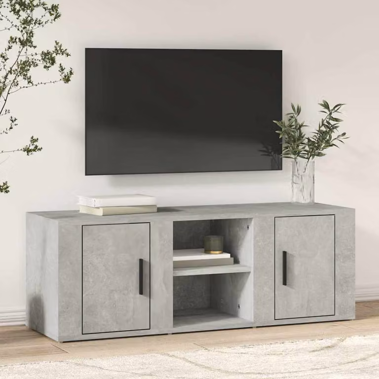 Mobile per TV vidaXL in legno multistrato e MDF, colore grigio cemento, L 100 cm x P 31,5 cm x H 35 cm