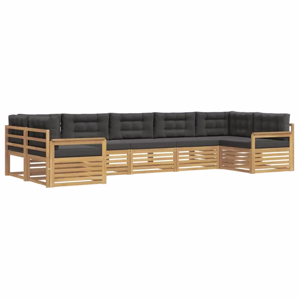 Set di divani da esterno a L vidaXL in legno di acacia con cuscini, Bianco e Antracite – 2