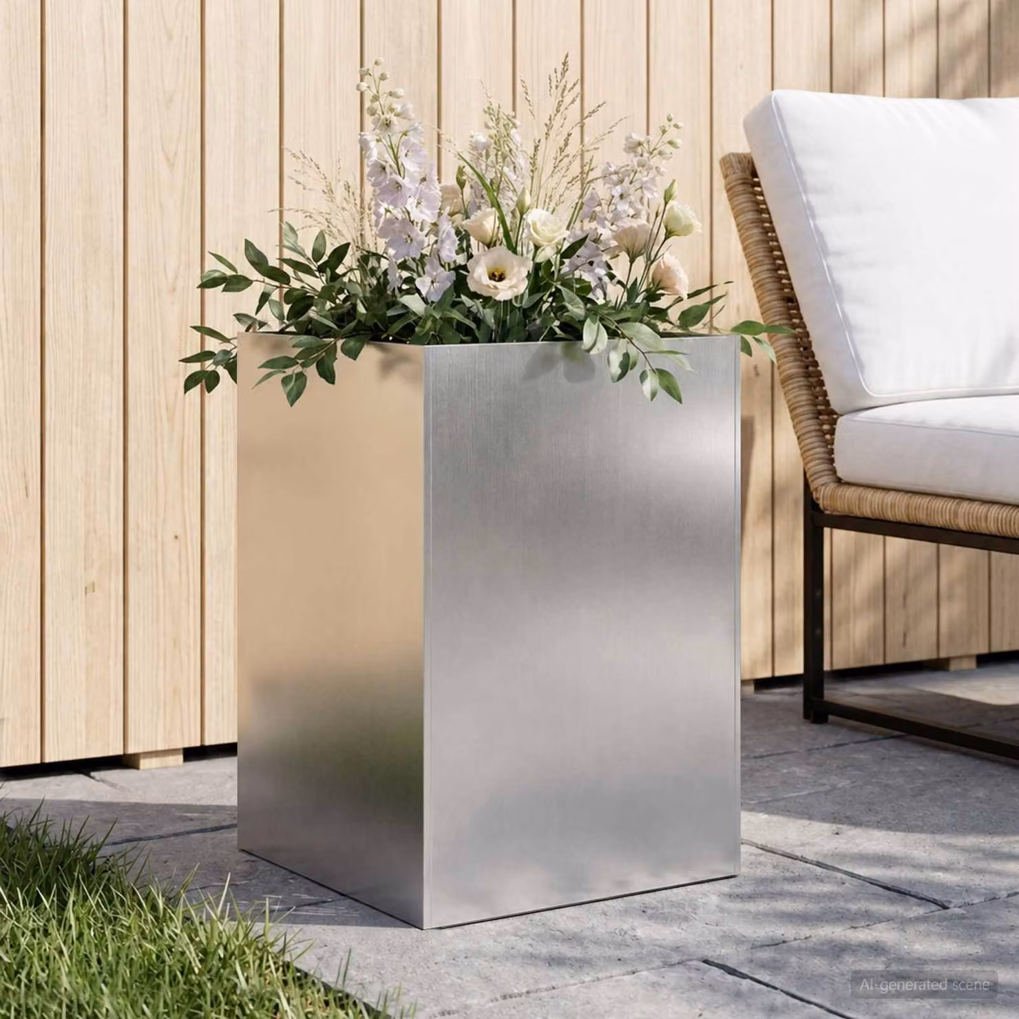 Vaso da giardino vidaXL in acciaio inox color argento L: 50 cm, P: 50 cm, H: 75 cm