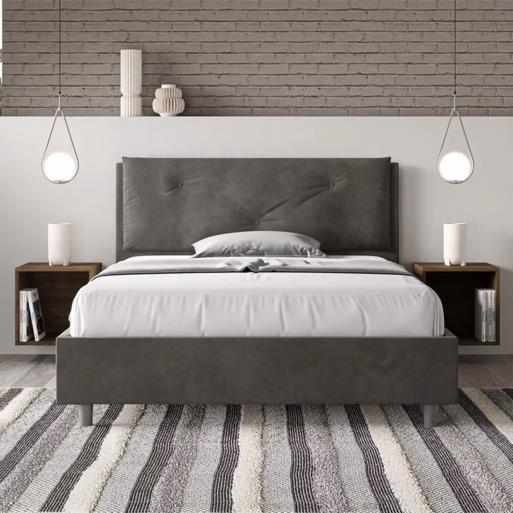 Letto Matrimoniale Francese Appia Large con Contenitore e Rete, Imbottito in Microfibra, Grigio, L/P/H: 140 x 190 x 110 cm – 2