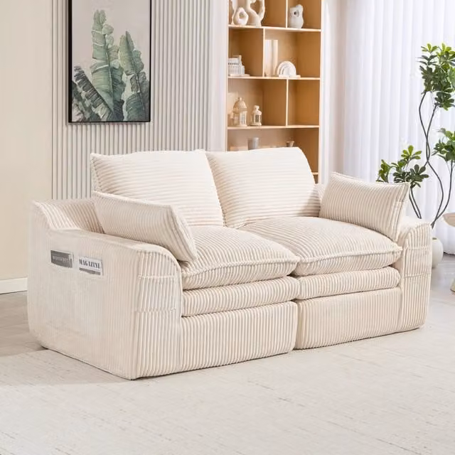 Divano 2 Posti in Tessuto a Coste con Cuscini ¨C MINIMAL ¨C Beige