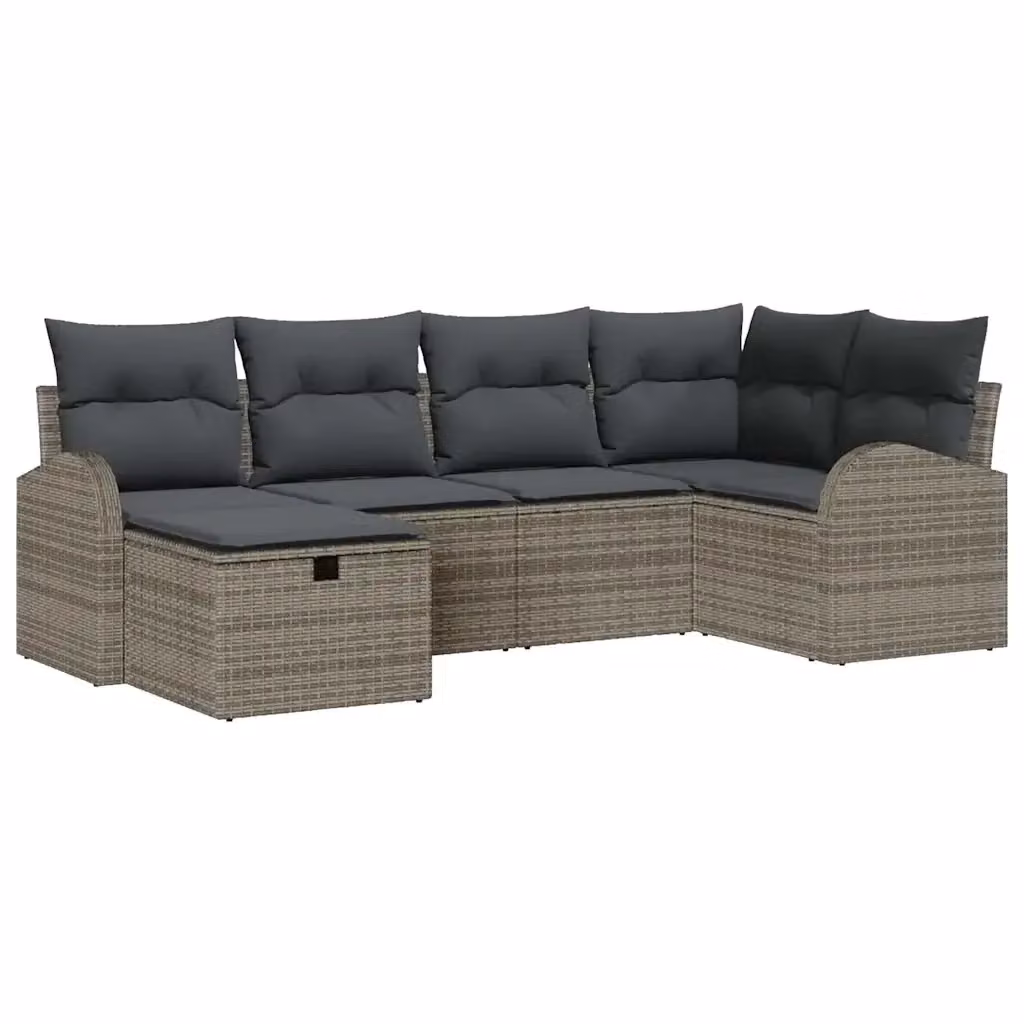Set Divano da Giardino a L vidaXL in Polyrattan Grigio con 6 Pezzi e Cuscini – 2