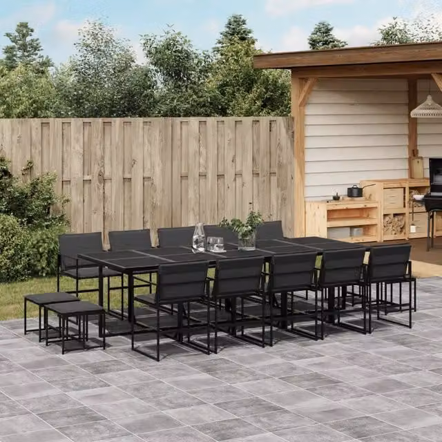Set da Pranzo da Giardino 15 pz con Cuscini Nero in Textilene 3295086
