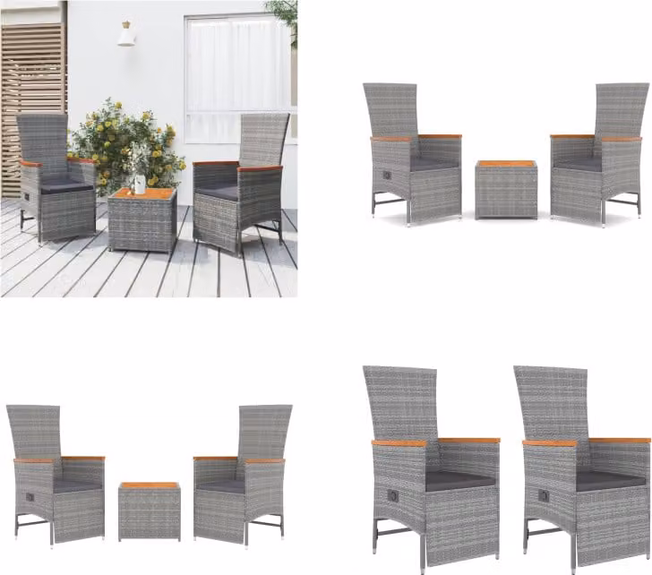 vidaXL Set salotto da giardino 3 pezzi in poly rattan grigio e legno massiccio di acacia - Set salotto da giardino - Set salotto da giardino - Set mobili da giardino