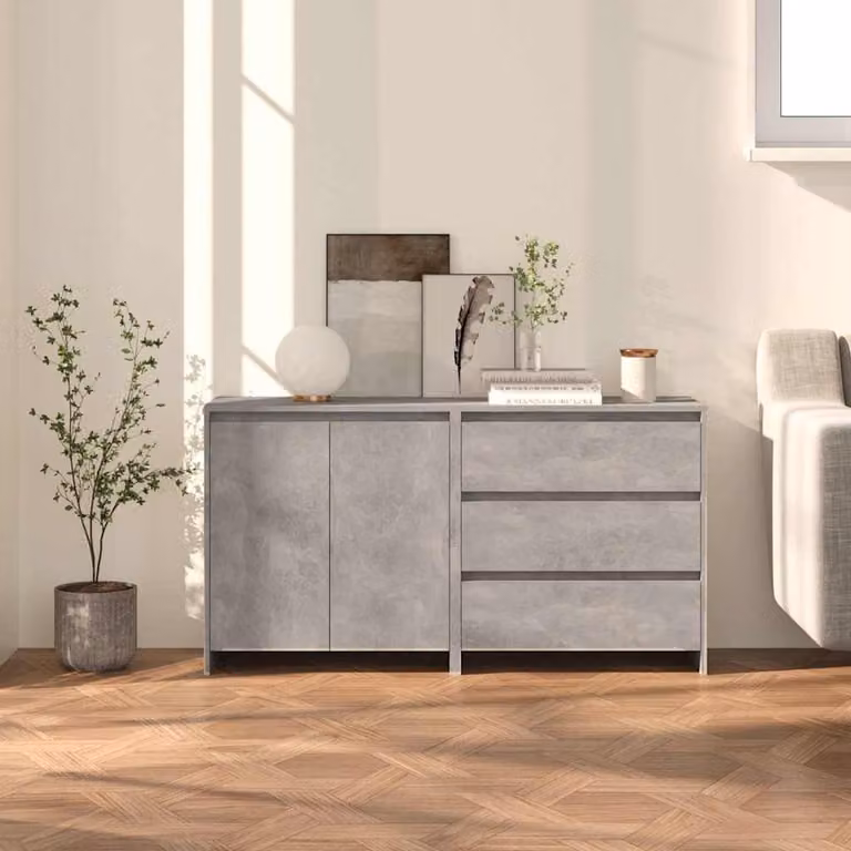 Set di 2 credenze moderne vidaXL in legno multistrato e MDF, colore grigio, da appendere alla parete