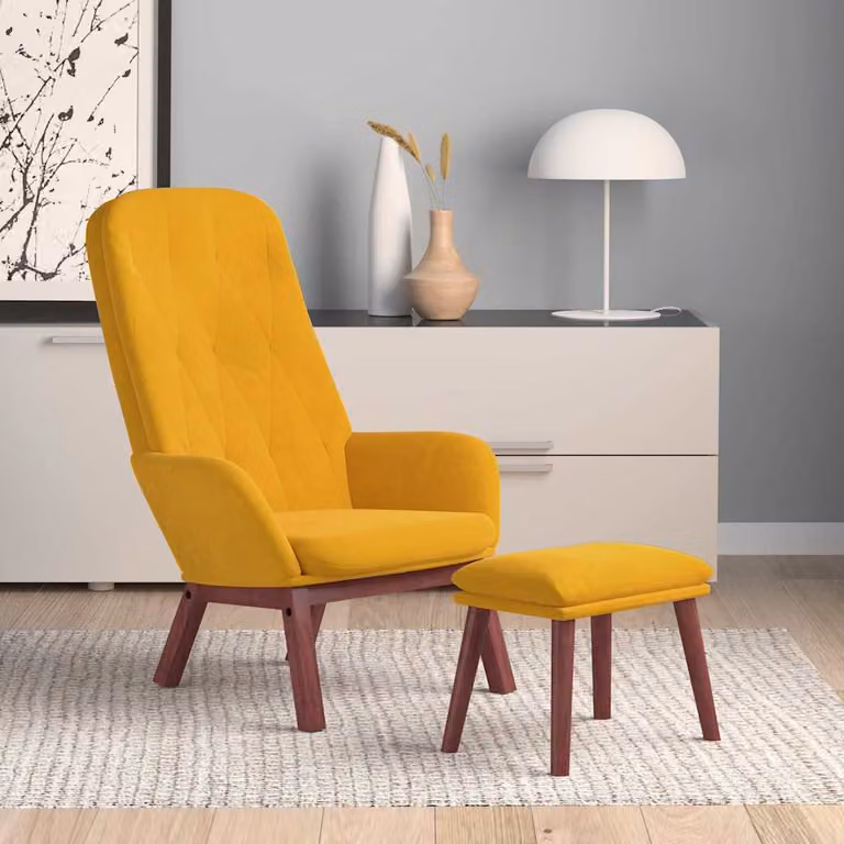 vidaXL Poltrona Relax con Poggiapiedi in Velluto Giallo Senape con Struttura in Metallo e Legno