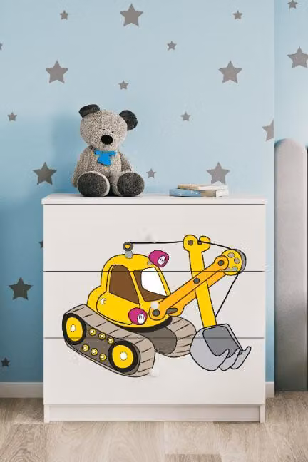 Cassettiera per bambini Excavator nel colore bianco Babydreams