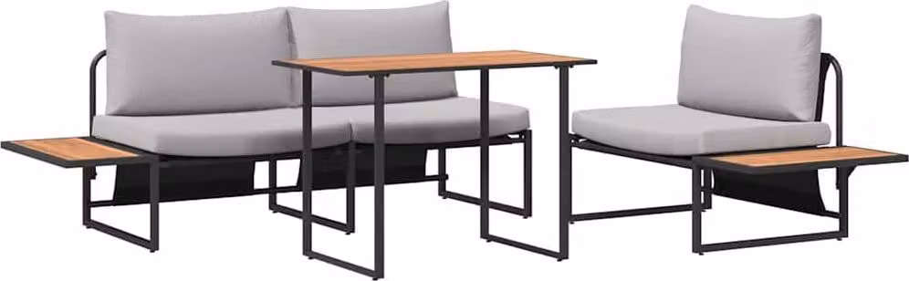 Set da Pranzo per Giardino 3 pcs Grigio chiaro Acciaio