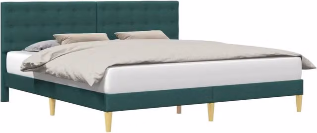 Letto matrimoniale imbottito in tessuto verde con struttura in legno MDF L/P/H: 200 x 200 x 280 cm