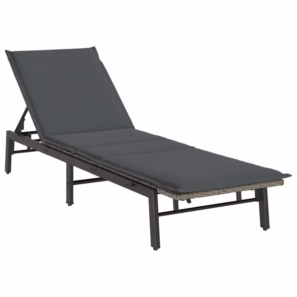 Lettino prendisole vidaXL in polyrattan grigio con cuscino regolabile e tessuto resistente alle intemperie – 2