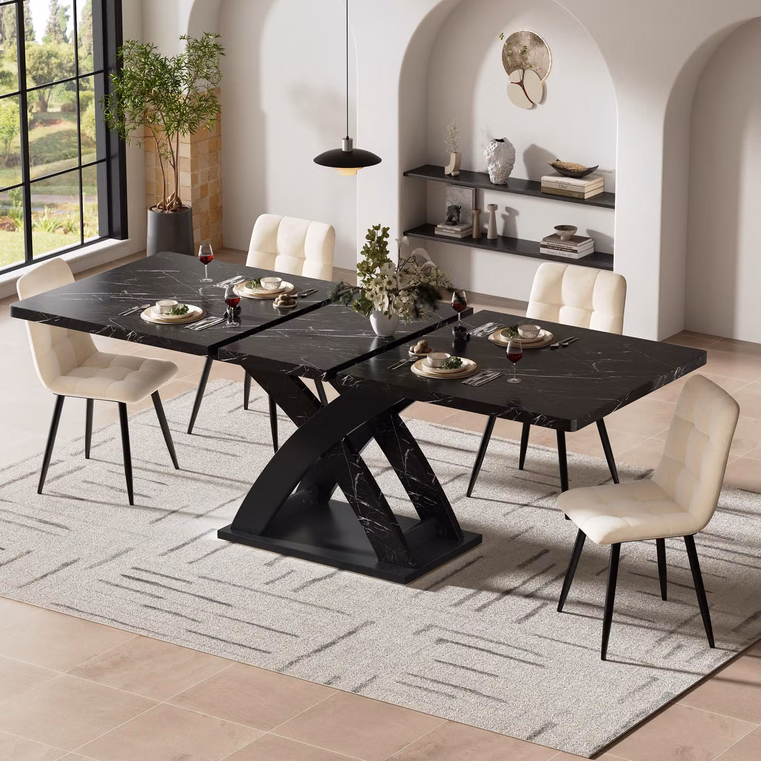 Tavolo da pranzo rettangolare Flieks Tavolo da sala da pranzo allungabile, tavolo da cucina tavolo da balcone in legno, tavolo da cucina in legno per 6 persone, 120-160x80x75cm, nero