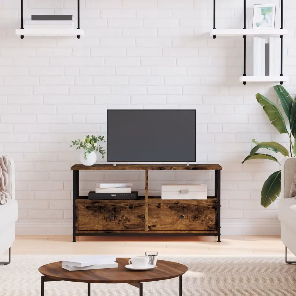 Mobile TV vidaXL in stile industriale, Rovere Fumo, L 90 x P 33 x H 45 cm, in legno e metallo