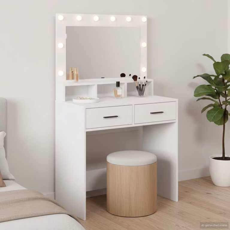 vidaXL Tavolo da Trucco Moderno Bianco in MDF con Finitura Opaca L: 79 cm, P: 41 cm, H: 135 cm