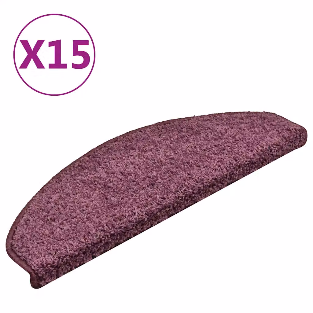 Set di 15 tappetini per scale semicircolari vidaXL, colore viola scuro, L 65 x P 21 x H 4 cm, antiscivolo e fonoassorbenti