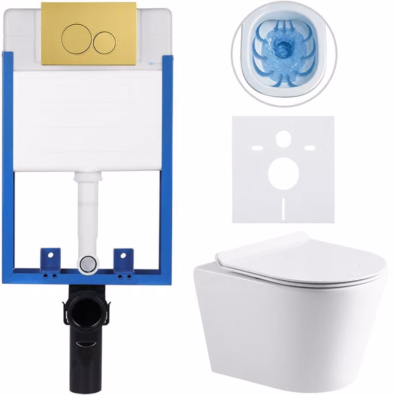 CERANO - Set completo per WC da incasso Lite/Norbi - bianco lucido - pulsante WC Duo, dorato - da incasso - 48,5x36,5 cm