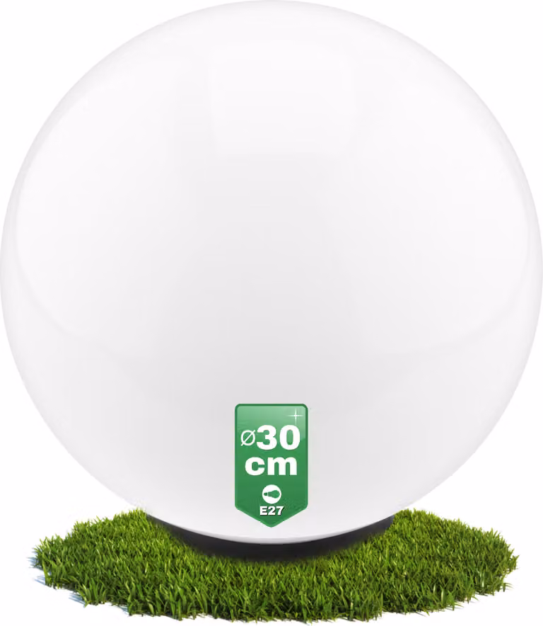 Lampada a sfera per esterno, lampada a sfera per giardino, lampada a sfera per illuminazione esterna, lampada a sfera, lampada da giardino, luce a sfera, grado di protezione IP44, colore bianco, attacco E27, diametro 30 cm