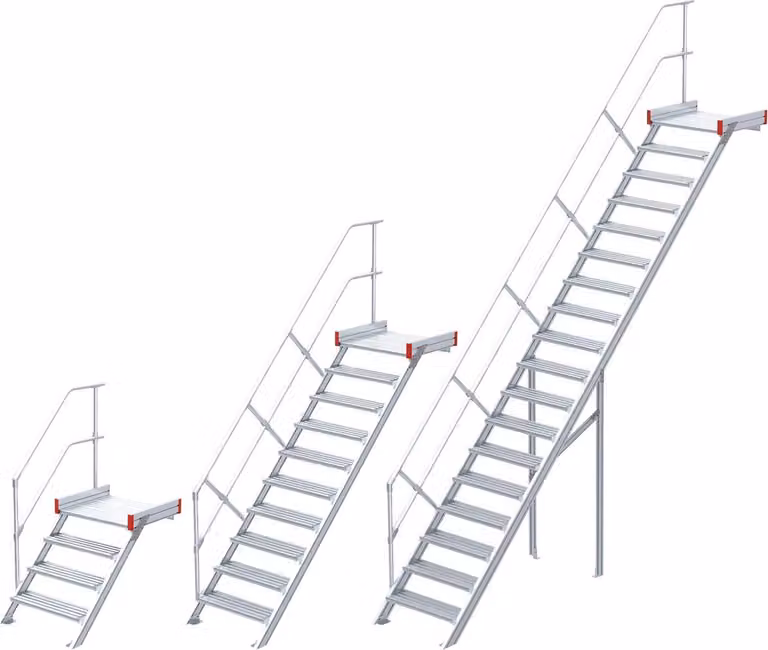 Euroline 511 scala a piattaforma 45° 600 mm larghezza gradini 15 gradini griglia in acciaio