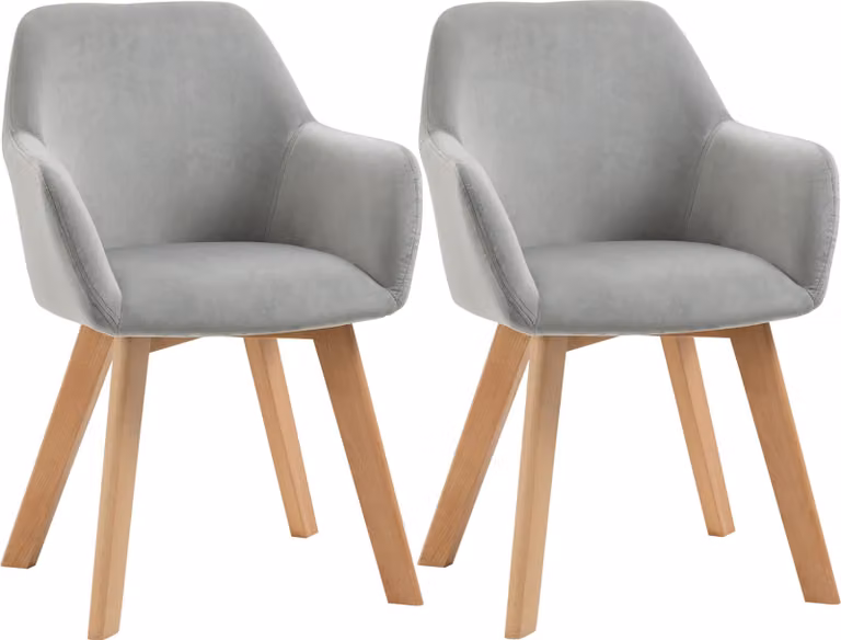 Set di 2 sedie da sala da pranzo Sedie da cucina con braccioli e schienale, imbottitura effetto velluto, gambe in legno, grigio,