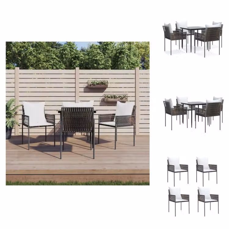 vidaXL Set da pranzo da giardino 5 pezzi con cuscini in polirattan e acciaio - Set di mobili da giardino