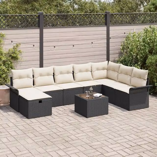 Set Divano da Giardino 9 pz Poly Rattan 3360268
