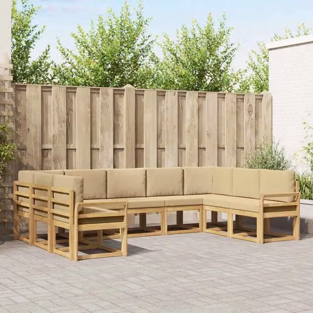 Set di divani da esterno moderno vidaXL in legno di acacia con cuscini, Bianco e Beige