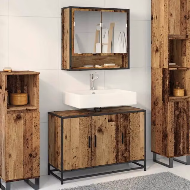 Set di mobili per il bagno 2 pz Legno vecchio 90 x 33 x 60 cm 3402387