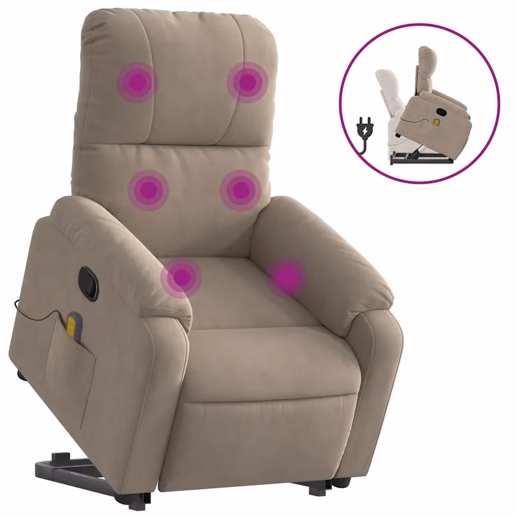 Poltrona Alzapersona Reclinante con Assistenza Elettrica vidaXL in Microfibra Beige per Senior – 2