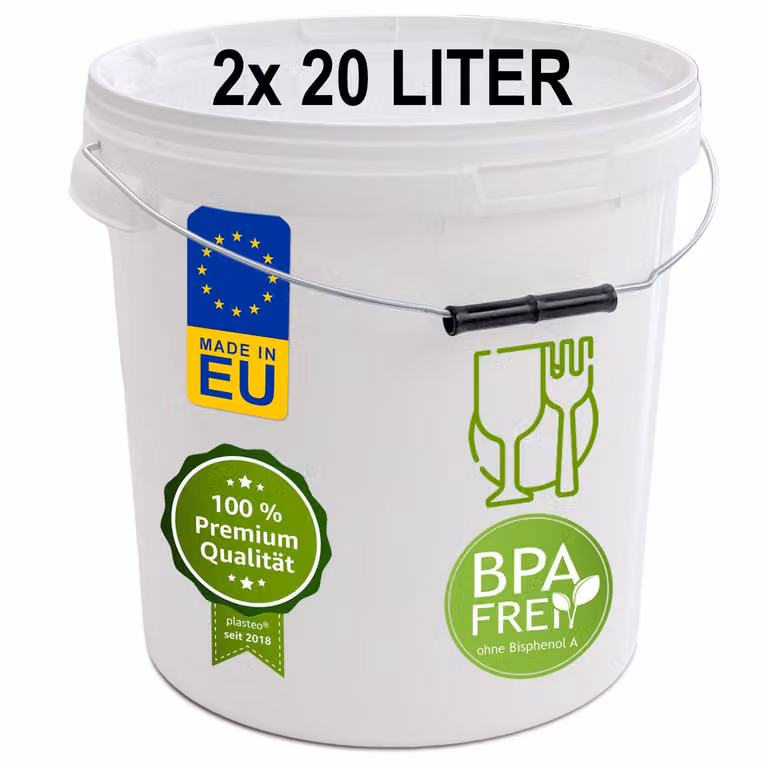 plasteo® 2x secchio da 20 litri con coperchio Secchio in plastica ermetico per alimenti Secchio in plastica Secchio vuoto Secchio da trasporto (2x 20 litri)