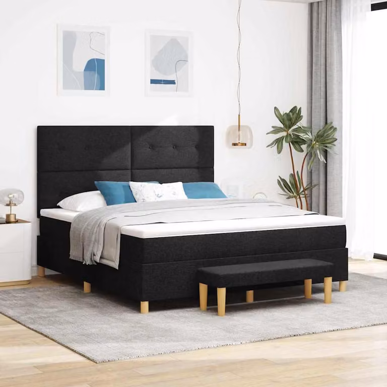 Maison Exclusive - Letto boxspring con testiera, nero, 200 x 180 cm, tessuto