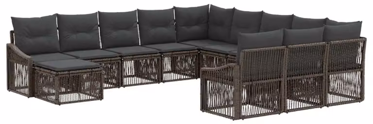 Set di divani da giardino, 12 pezzi, colore grigio, in rattan sintetico