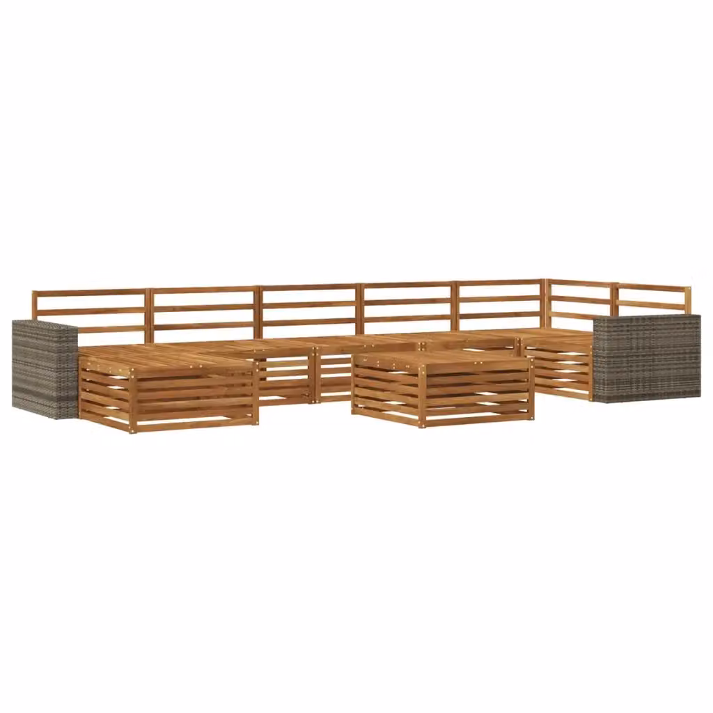 Set di divani da esterno a L vidaXL in legno di acacia marrone con 8 pezzi, tavolo da caffè e pouf inclusi – 2