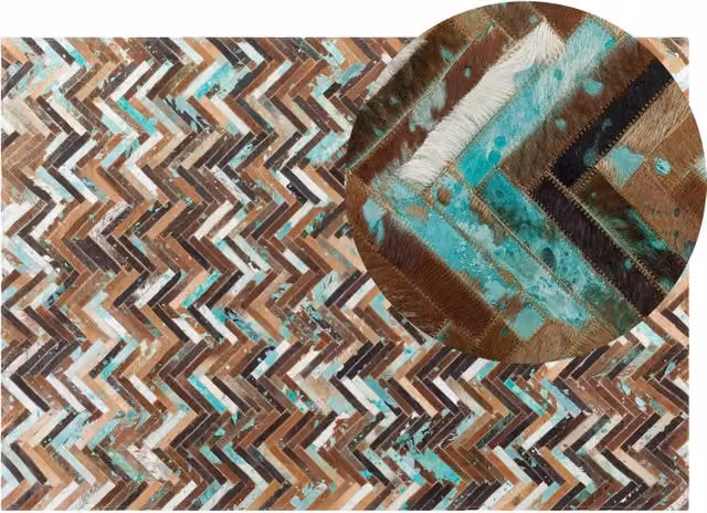 Tappeto in pelle bovina artigianale BELIANI con design geometrico moderno, multicolore, L: 140 cm x P: 200 cm – 1