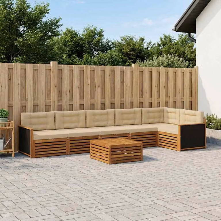Set di divani da esterno vidaXL 7 pz in legno di acacia con cuscini beige e marrone