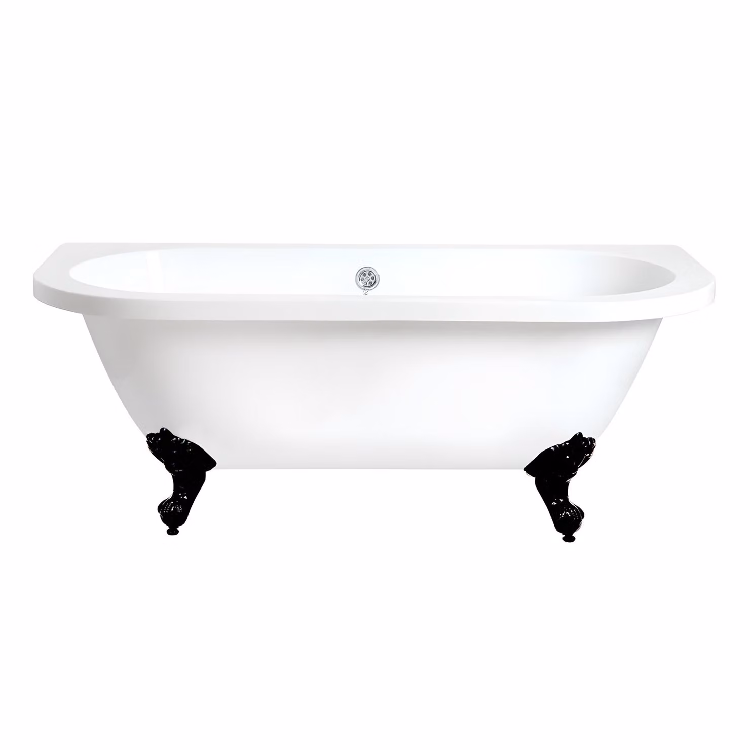 Vasca da Bagno Tradizionale Freestanding Bianca a Parete - 1685x780mm con Piedini Tradizionali Neri - Richmond