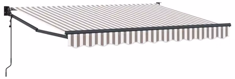 Toldo retrattile, colore grigio chiaro e bianco. Dimensioni: 3 x 2,5 metri