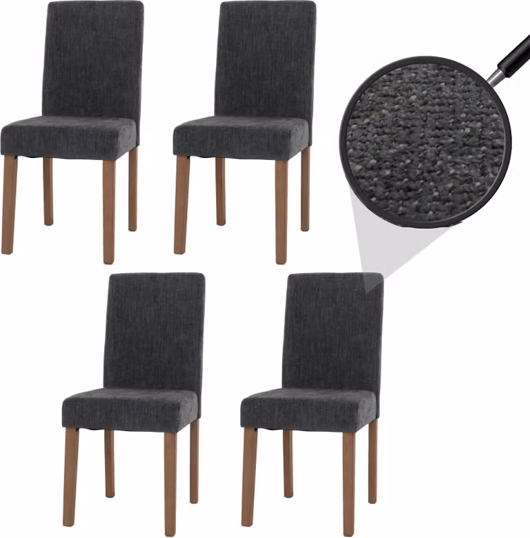 set di 4 sedie da sala da pranzo Littau, sedia da cucina con schienale alto, tessuto/Vetroceramica legno ~ grigio scuro, gambe color naturale