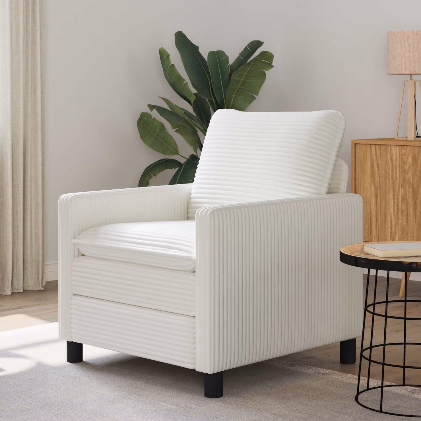 Divano moderno vidaXL color beige e bianco con motivo a righe, L: 76 cm, P: 81 cm, H: 87,5 cm